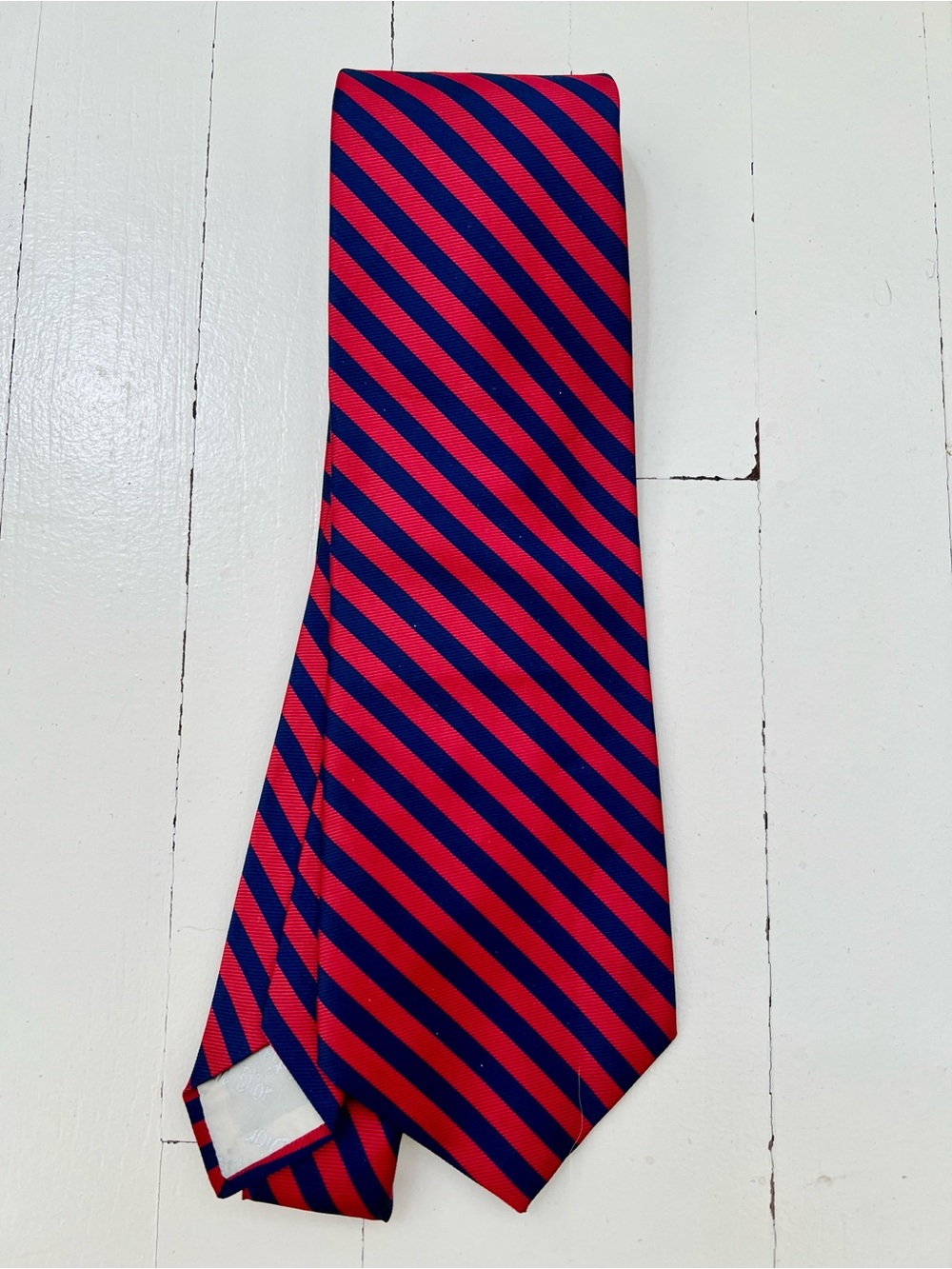 Dior Red and Navy Diagonal Stripe Tie